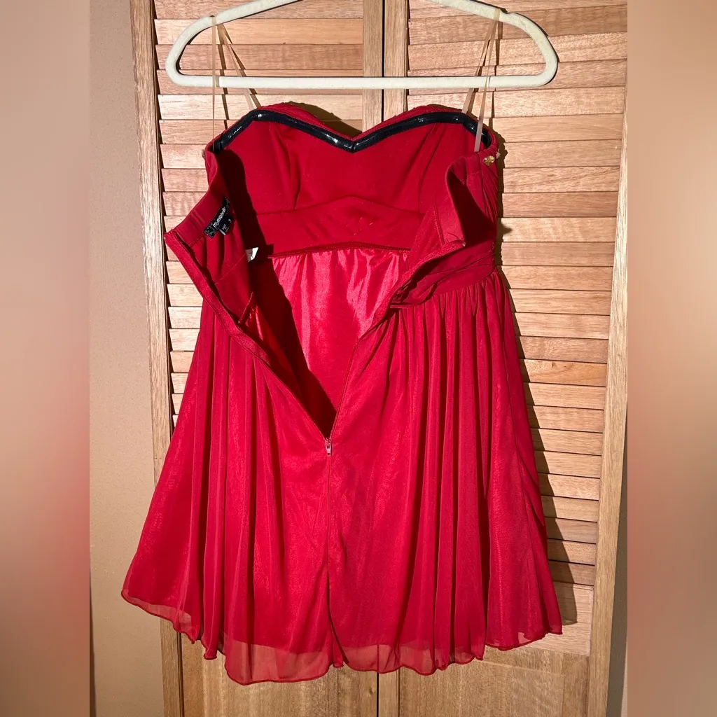 My Michelle Short Cocktail Dress Juniors Size 3 Red Strapless Ruched Embellished - Image 6