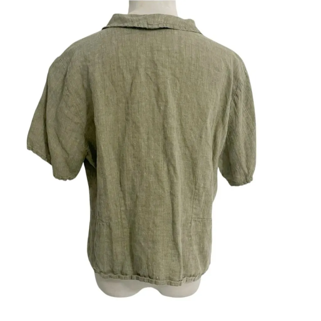 FLAX Size Medium  Top Blouse Button Down Linen Short Sleeve Boho Lagenlook - Image 4