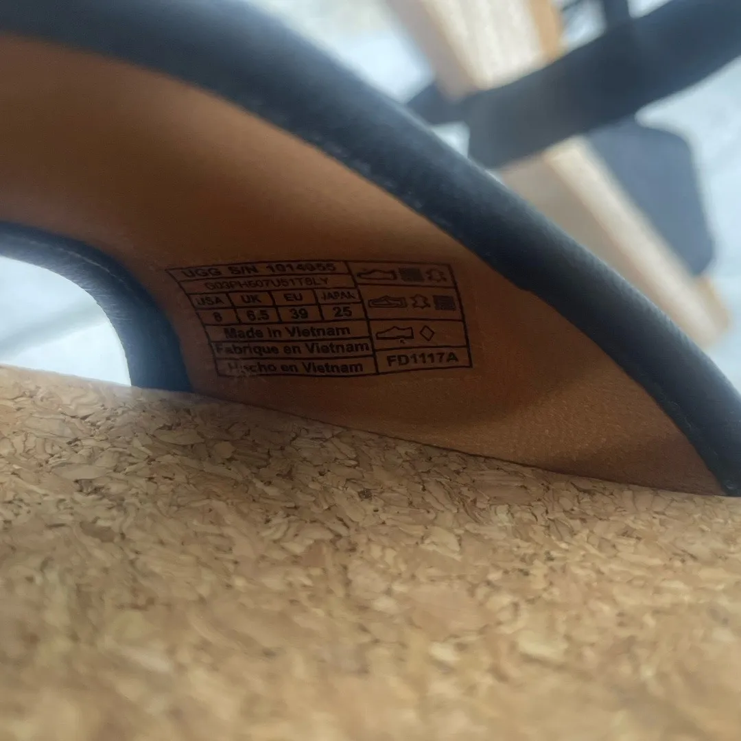 Ugg Amell Open Toe Canvas Ribbon Lace Up Jute Wedge Sandals Size 8 Black Grey - Image 7