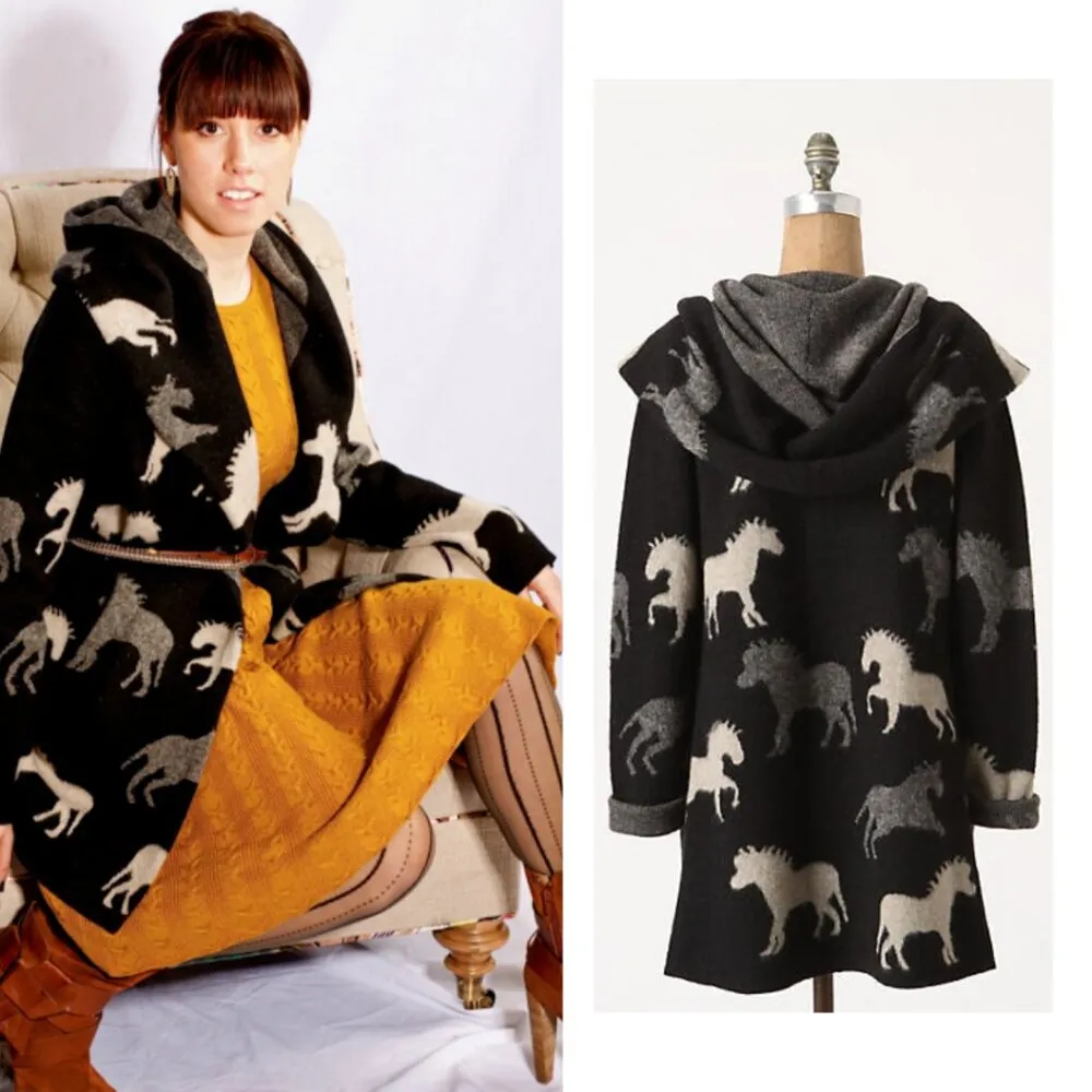 Anthropologie Field and Flower Sedona Horse Cardigan Sweater Coat Jacket Wool - Image 3