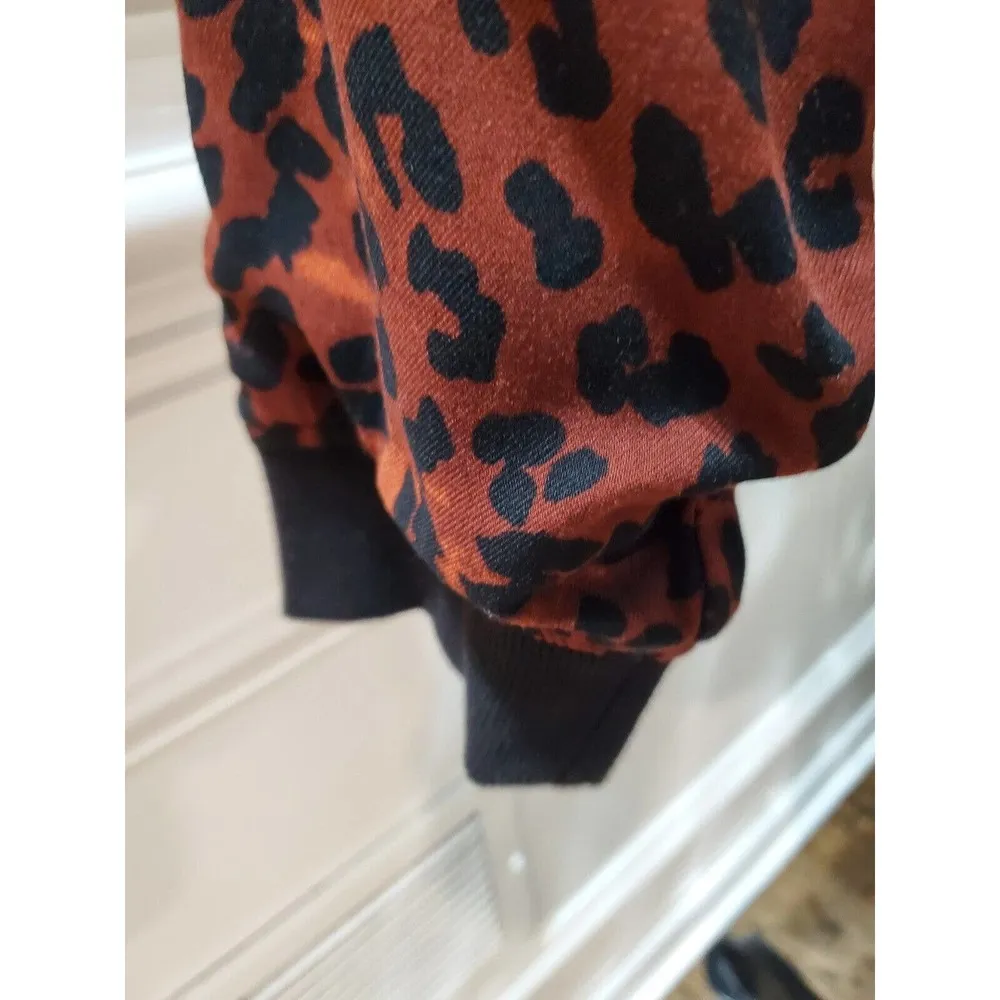 Beachlunchlounge Womens Red & Black Leopard Print Full Zip Front Jacket Size XL - Image 4
