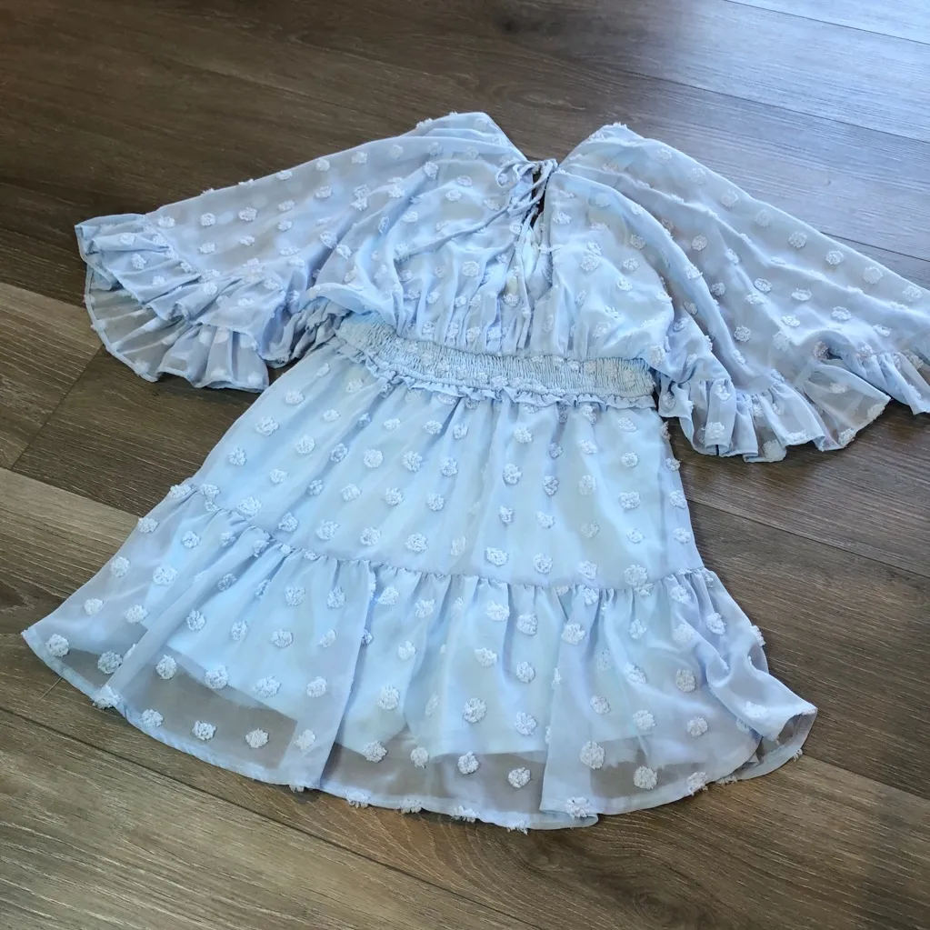 TCEC Katie Dress Boutique Blue Romper Bell Sleeves Womens Size Medium Mini Dress - Image 13