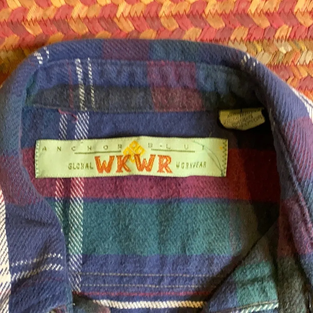 90s VINTAGE BOYFRIEND FLANNEL BUTTON UP Blue Size L - Image 2