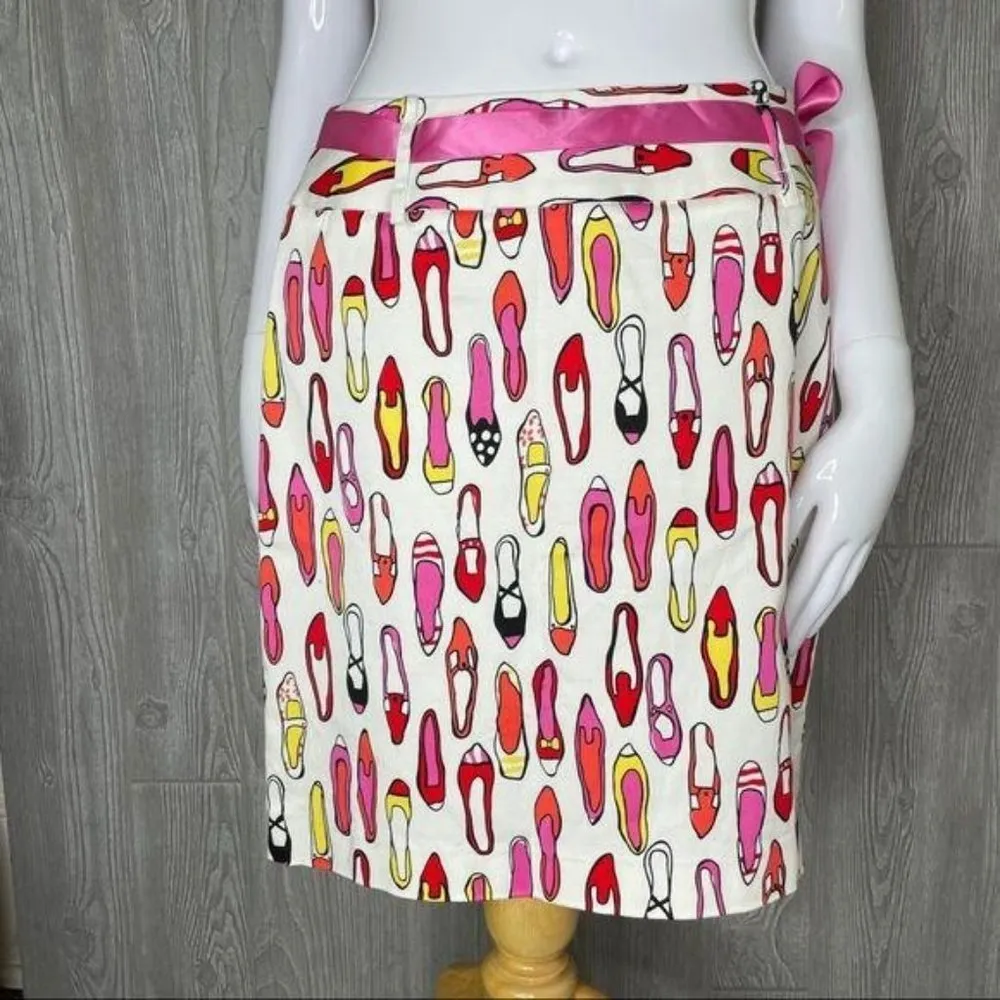 City silk stretch shoe print unique short skirt 8 petite belted White Size 8P - Image 2
