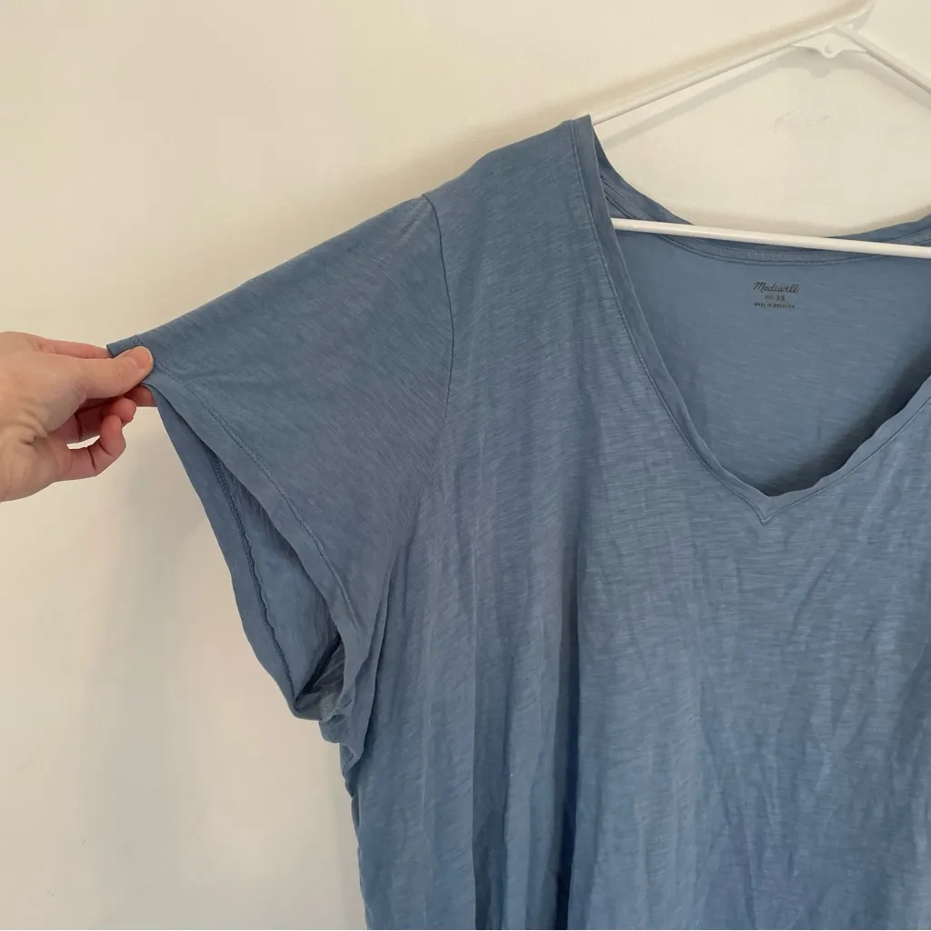 MADEWELL Plus Size V-Neck Short Sleeve T-Shirt Blue Slub Knit 100% Cotton Tee 3X - Image 10