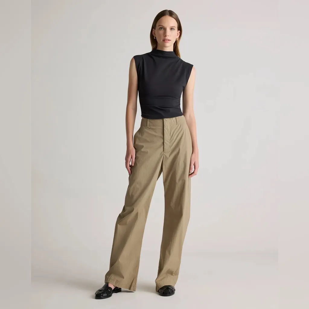 NWT Quince Mock Neck Sleeveless Black Tank Top Side Ruching Sz Large - Image 2