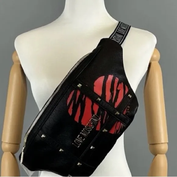 LOVE MOSCHINO Nero Stampa Rossa Crossbody Belt Bag NWT - Image 2