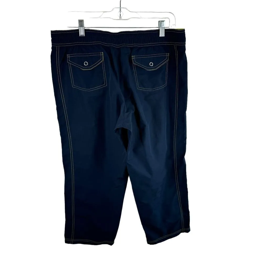 Nike Navy Blue Yellow Trim Elastic Waist Cropped High Rise Track Pants Size L - Image 2