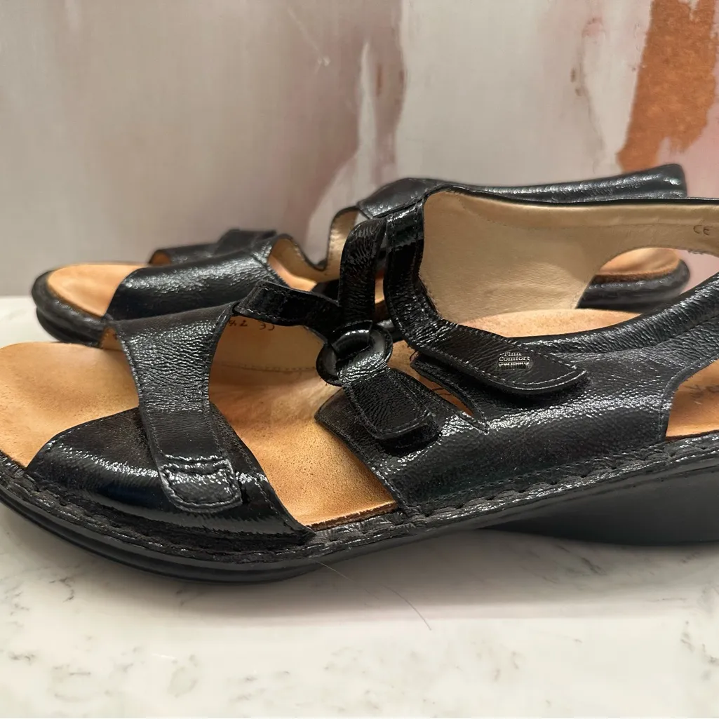 Finn Comfort Adana Dress Sandal Womens 9.5 US/7.5 UK Black Patent Leather Wedge - Image 3