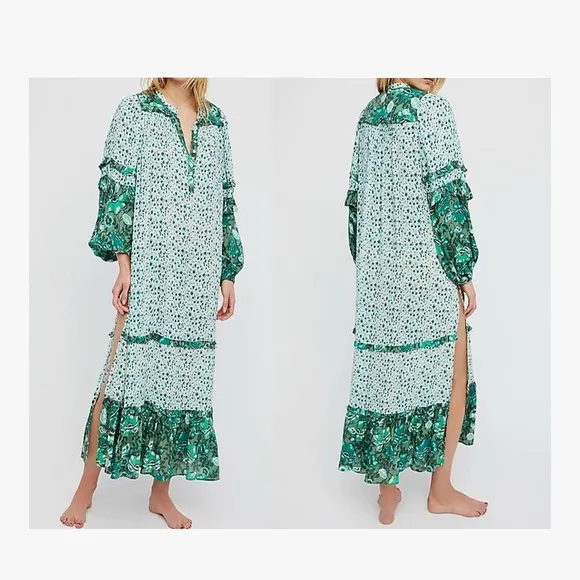 R. Vivimos Maxi Green Floral Dress Size S (4 - Image 2