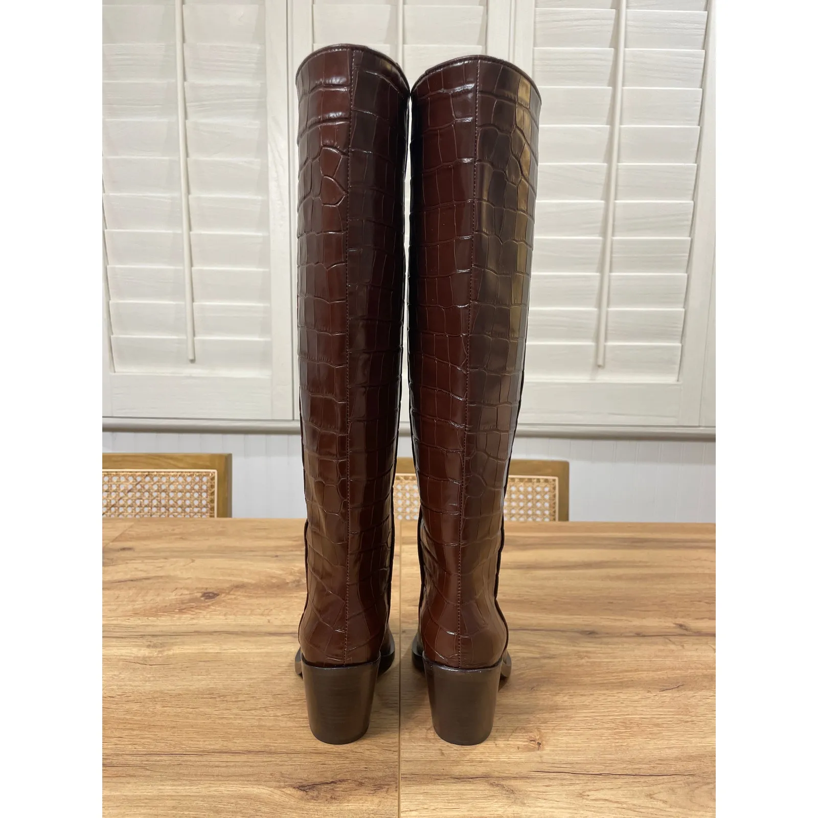 Loeffler Randall Lynn Snip Toe Croc Embossed Block Heel Boots Leather Sz 5.5 NIB - Image 8