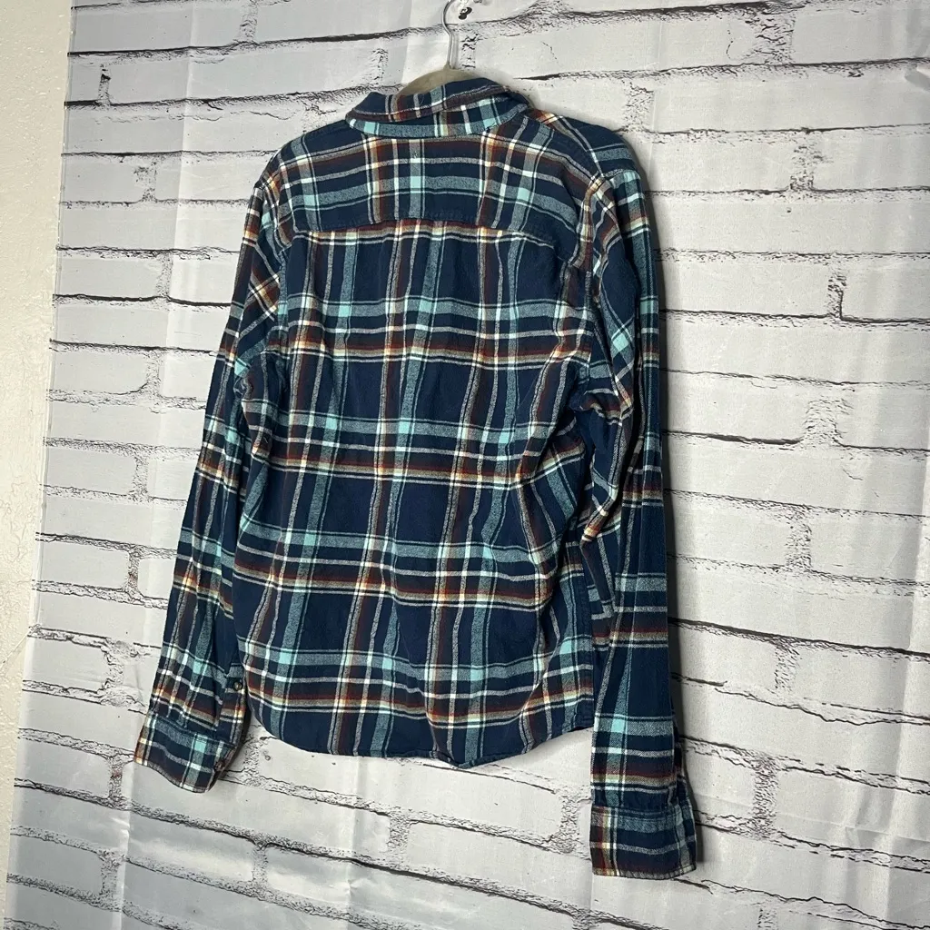 Hollister Blue Plaid Button Down Shirt XL Striped Relaxed Fit Classic Collared - Image 8