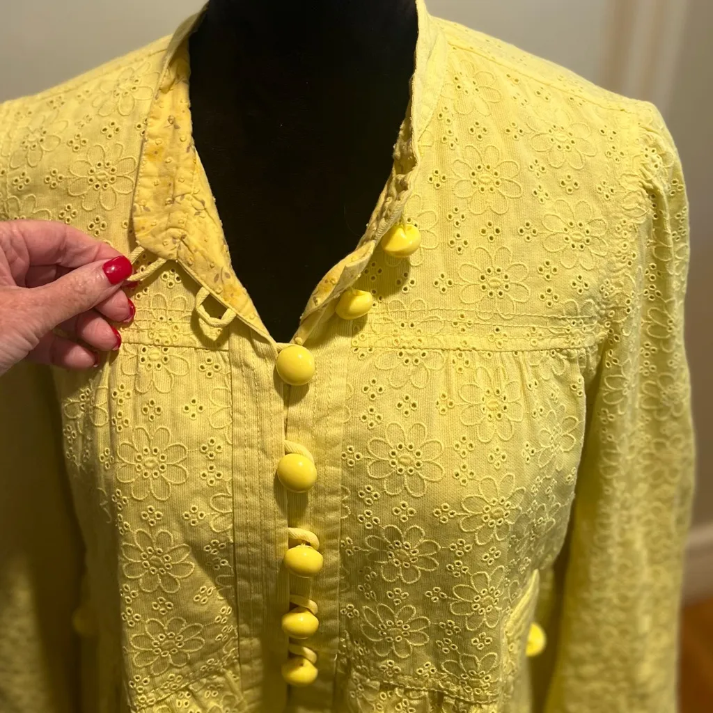 Elevenses Anthropologie Rouleau Button Yellow Floral Eyelet Lace Peplum‎ Jacket - Image 5