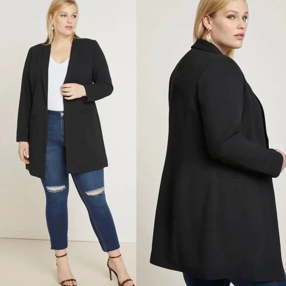 Eloquii Long Essential‎ Blazer in Black Plus Size 14 - Image 2
