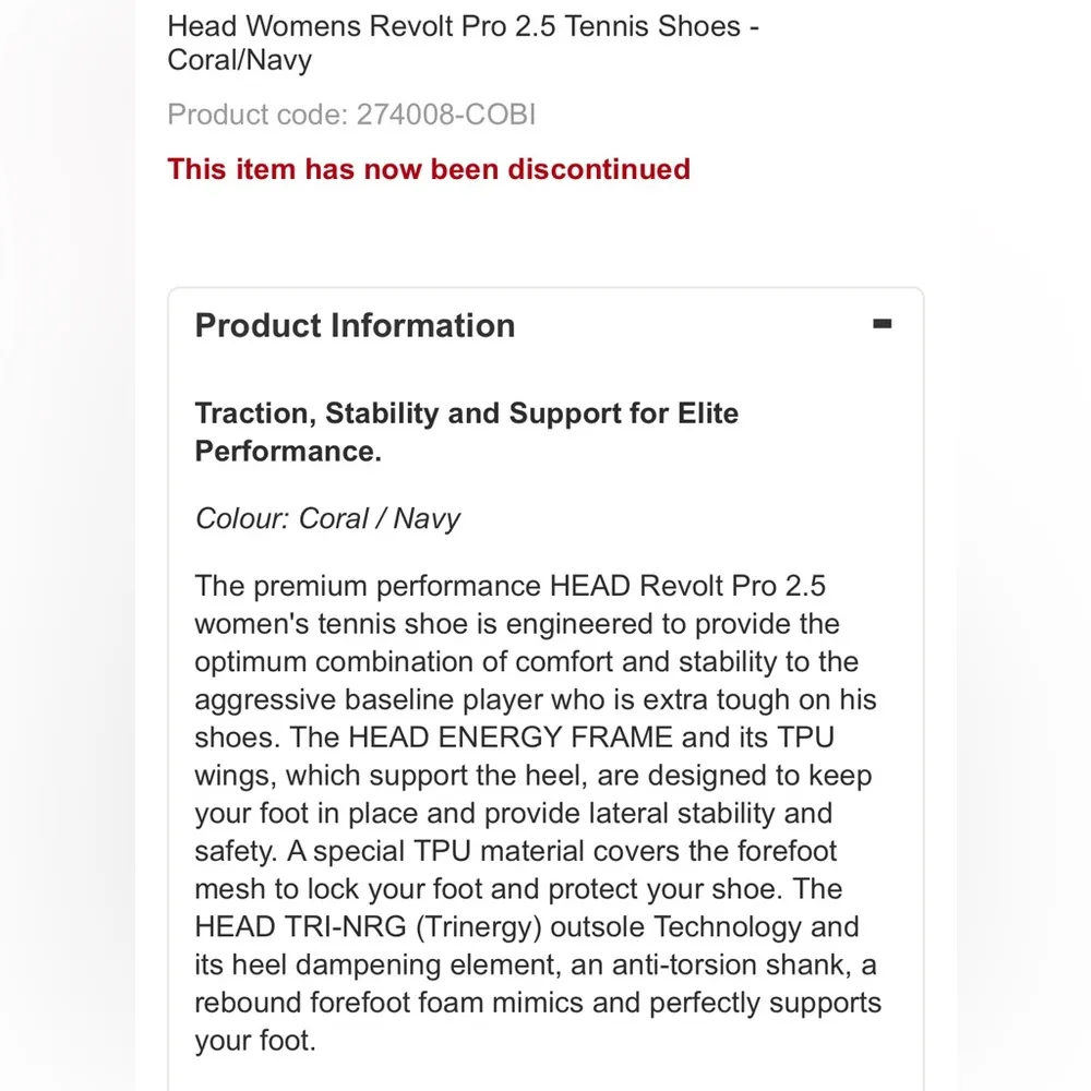 Head Women’s Revolt Pro 2.5 Tennis Shoes, Coral/Navy Size 8, NWT (DISCONTINUED) - Image 14