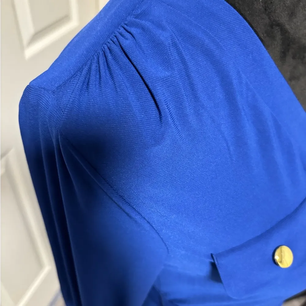 NWT Emma & Michele Blue Belted Roll Tab Sleeve Dress - Image 7