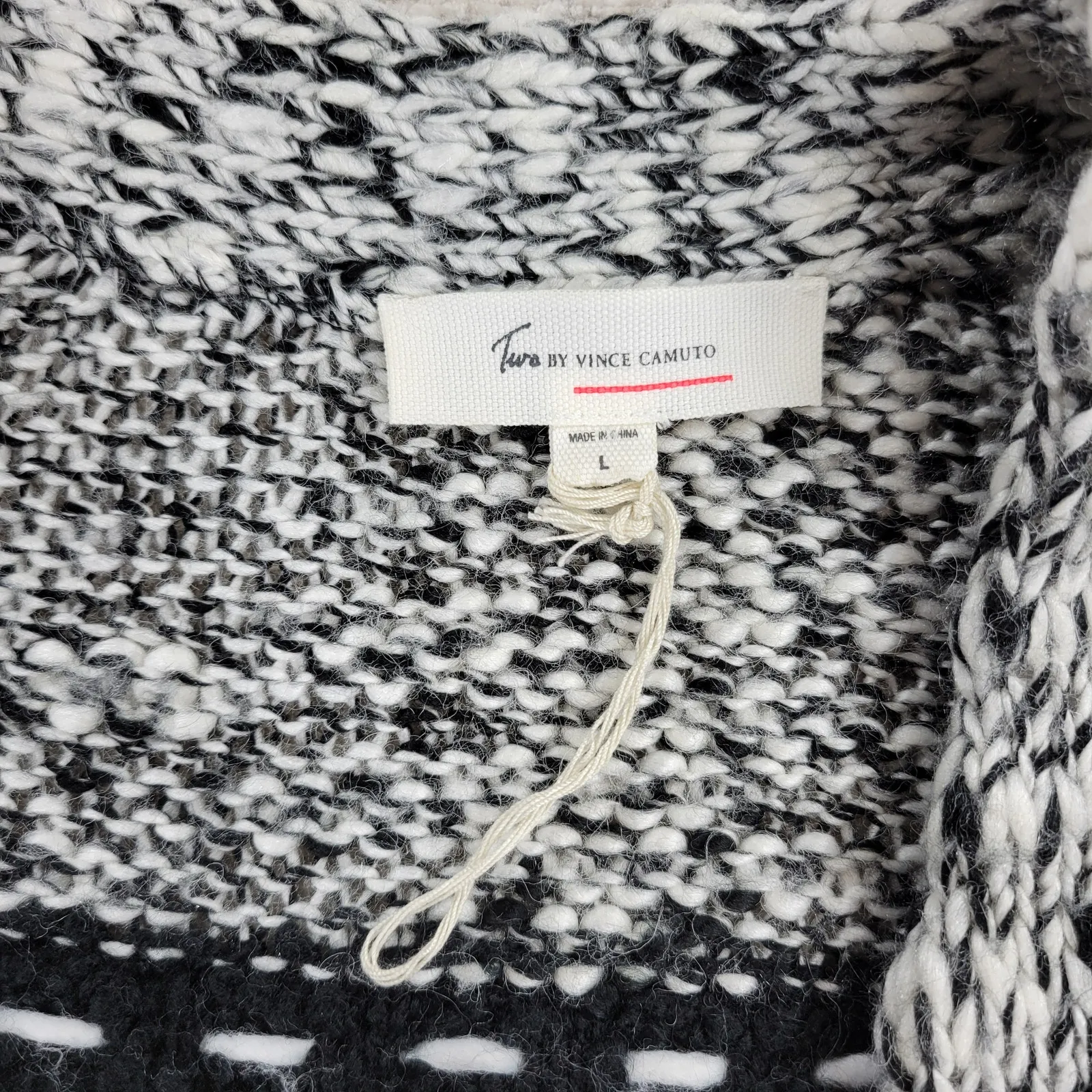 Two by Vince Camuto Chunky Knit Long Cardigan Sweater Black White Wool Blend L - Image 6