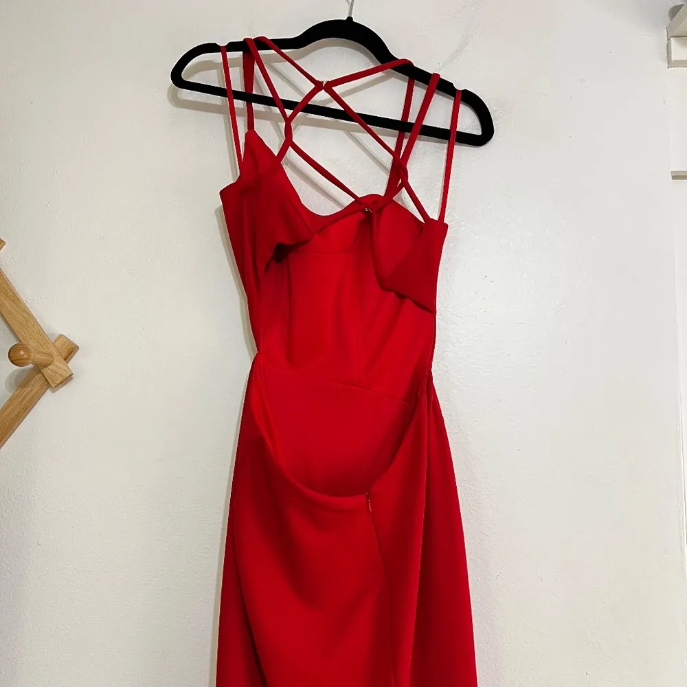 La Femme 27126 Asymmetrical Neck Strappy Back Hi Slit Gown - Image 7