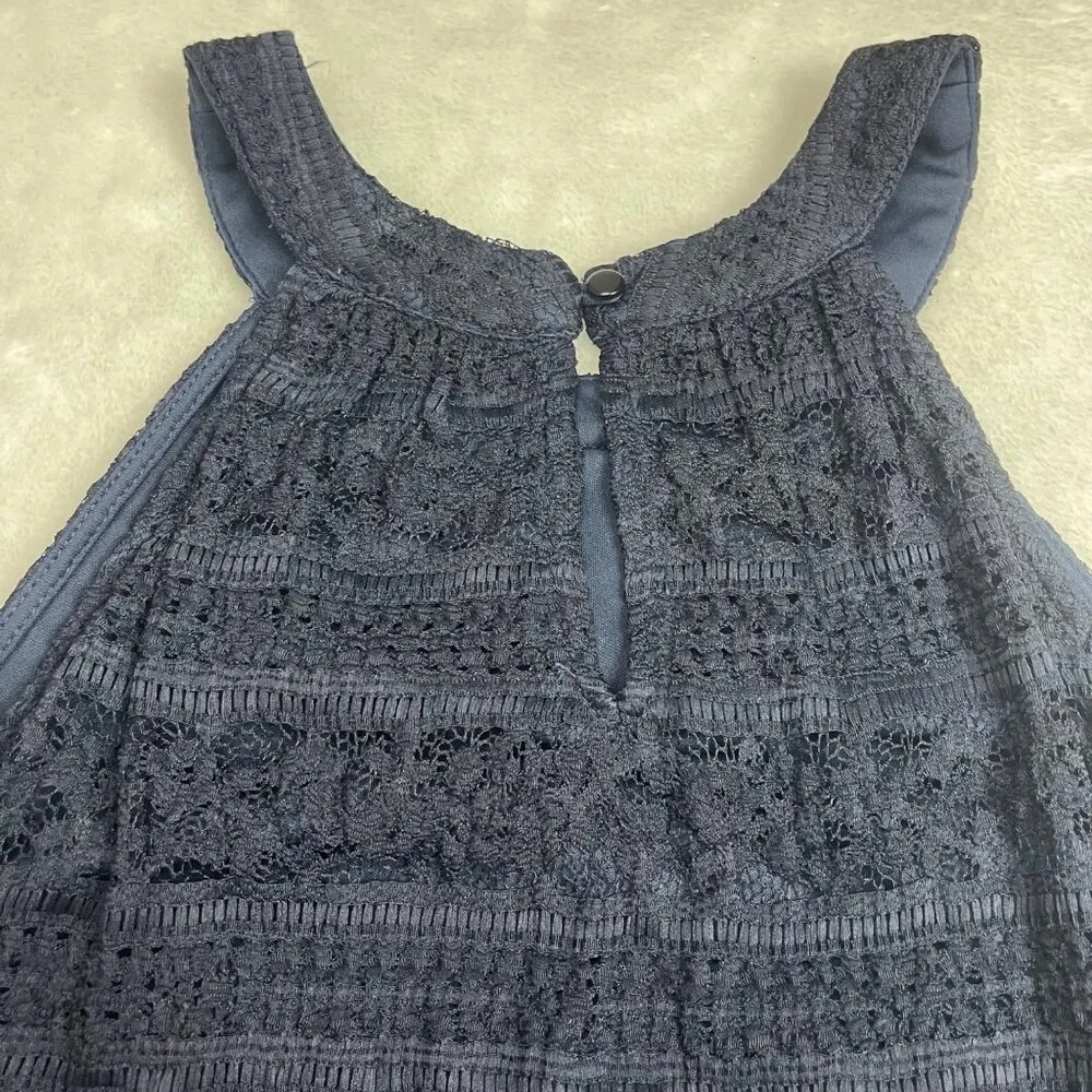 Monteau Lace Blouse Women's Size Large Sleeveless Layered Navy Blue Professional - Image 7
