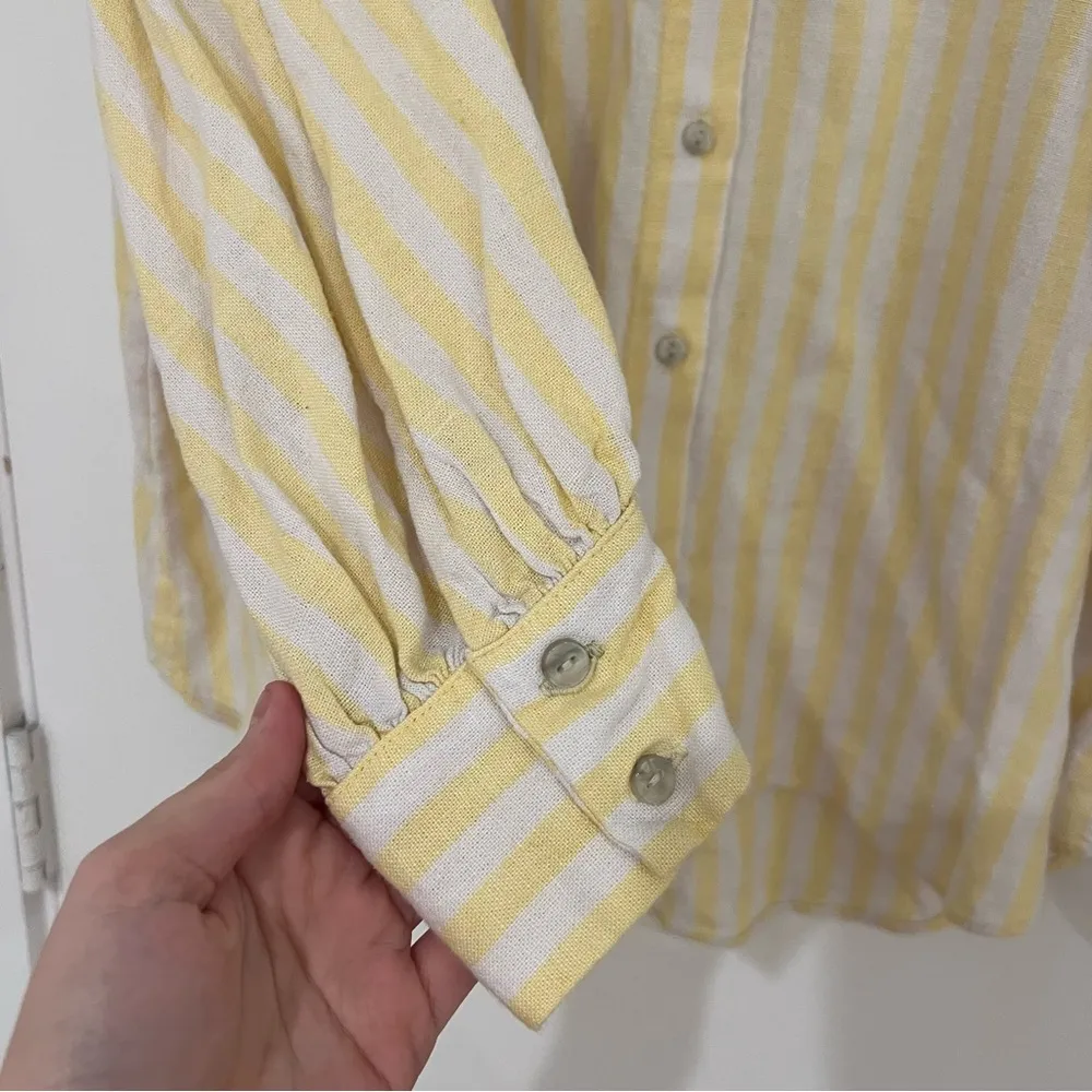 Women's LC Lauren Conrad Oversized Linen Blend Button Down Yellow Stripe Blouse - Image 4