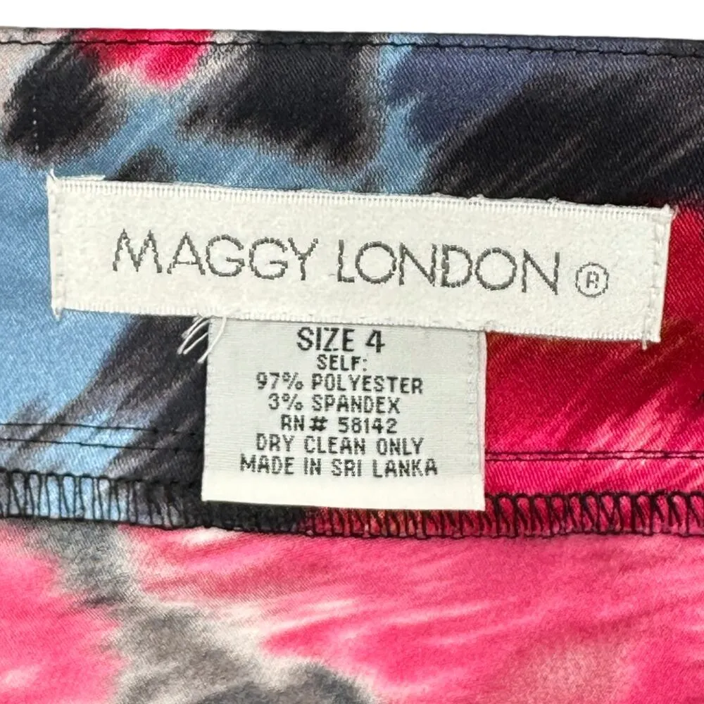 Maggy London | Size 4 | Satin Magenta Teal Floral Double-V Cap Sleeve Midi Dress - Image 2