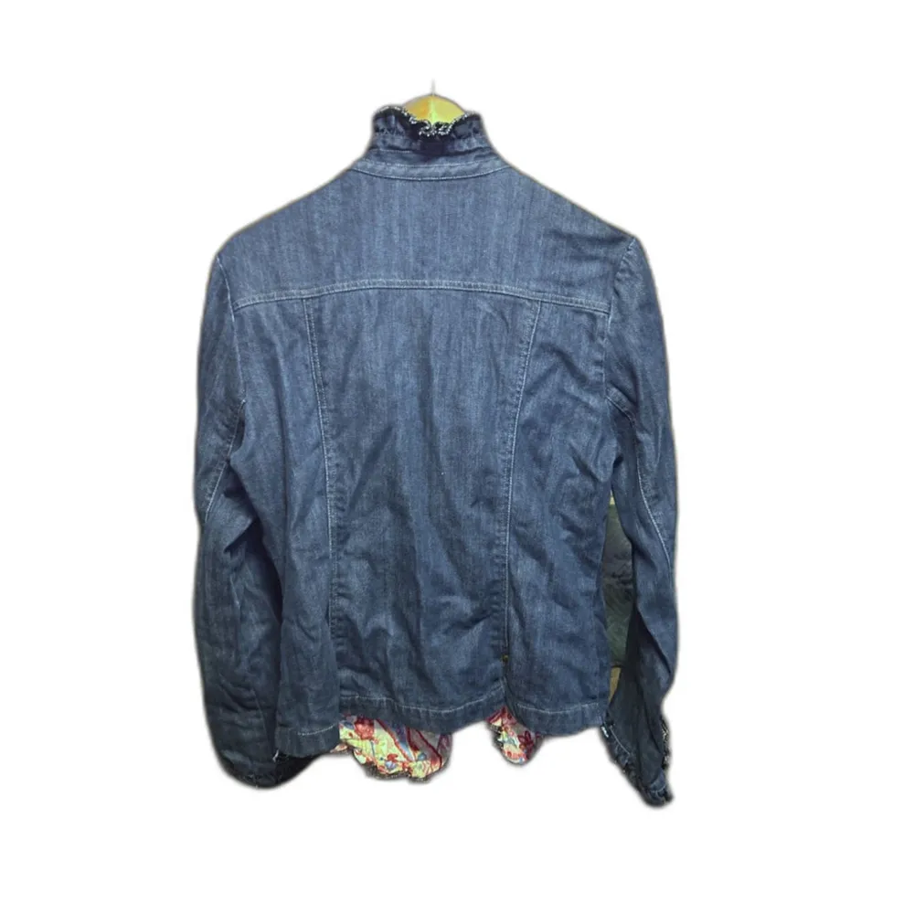 Boston Proper  Denim Jacket Medium Ruffle Collar - Image 2