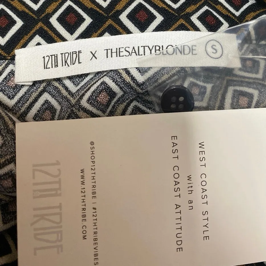 NEW 12th Tribe x TheSaltyBlonde Argyle Long Sleeve Button Up Shirt Top Size S - Image 3