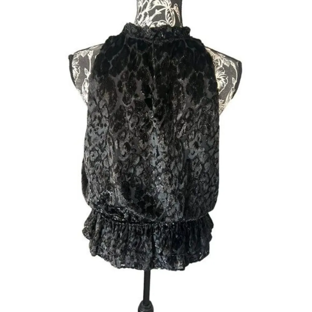 Ramy Brook Bobbi Velvet Leopard Print Top Sleeveless Shirt Designer Medium Black - Image 3