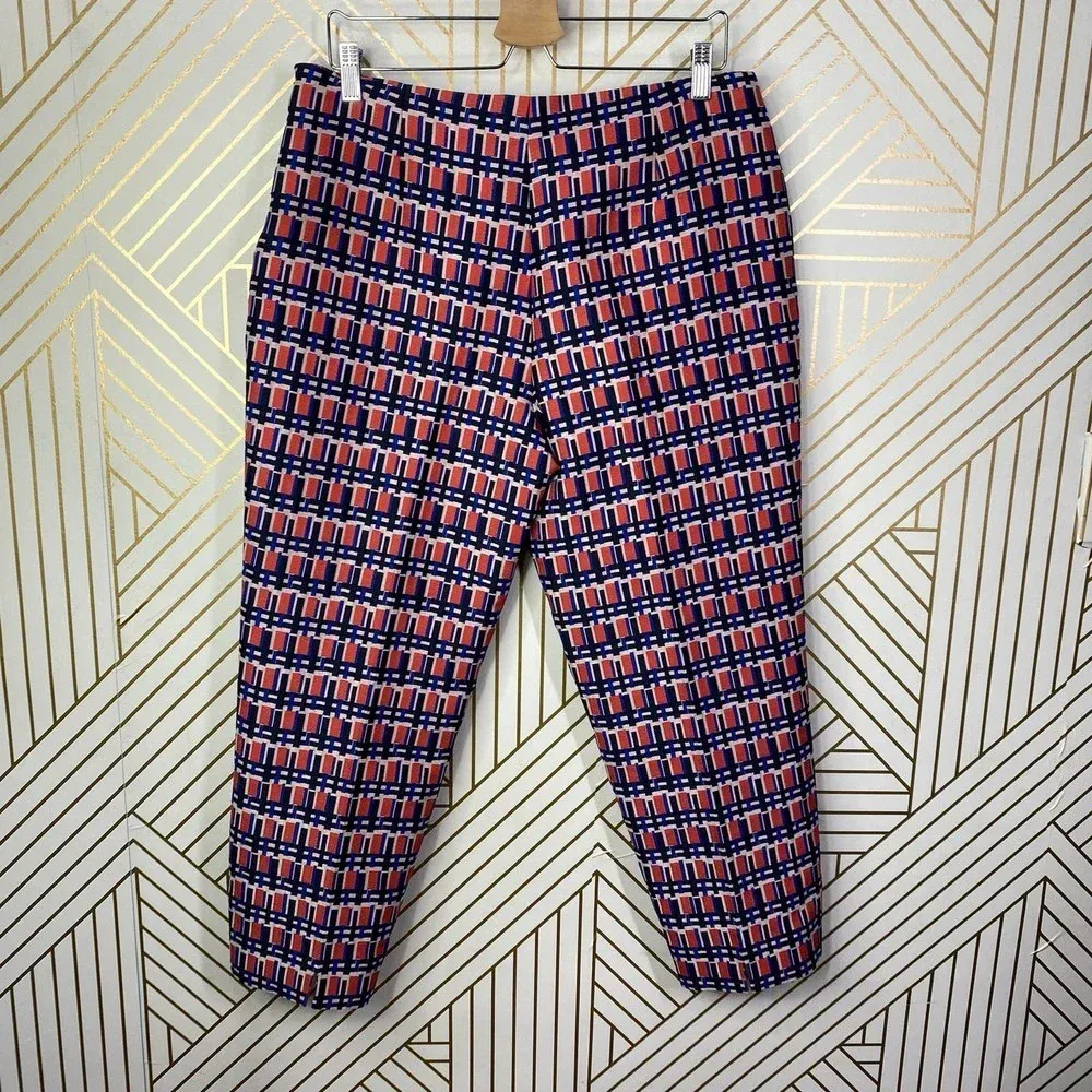 Piazza Sempione‎ Audrey Print Crop Tapered Pants Pink & Navy Blue Size US 10 - Image 8