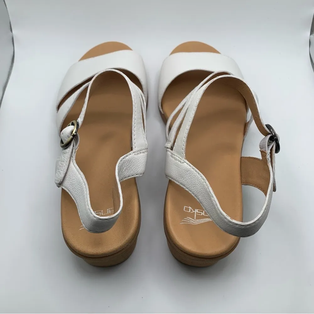 NWOB Dansko Tansy Leather Block Heel Sandals  41 US 10.5-11 white slingback 1624 - Image 7