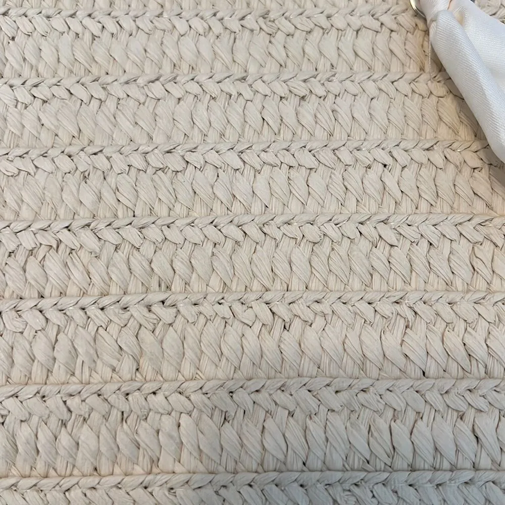 Dezine news inc NWOT straw tote bag with fabric handles 1 small spot on 1 handle - Image 7