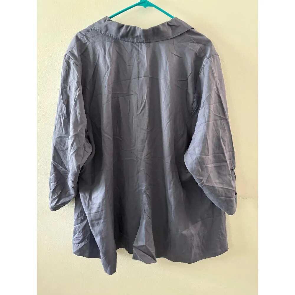 Torrid Womens Linen Blazer Size 4X Blue 3/4 Sleeves Office Preppy Academia - Image 7