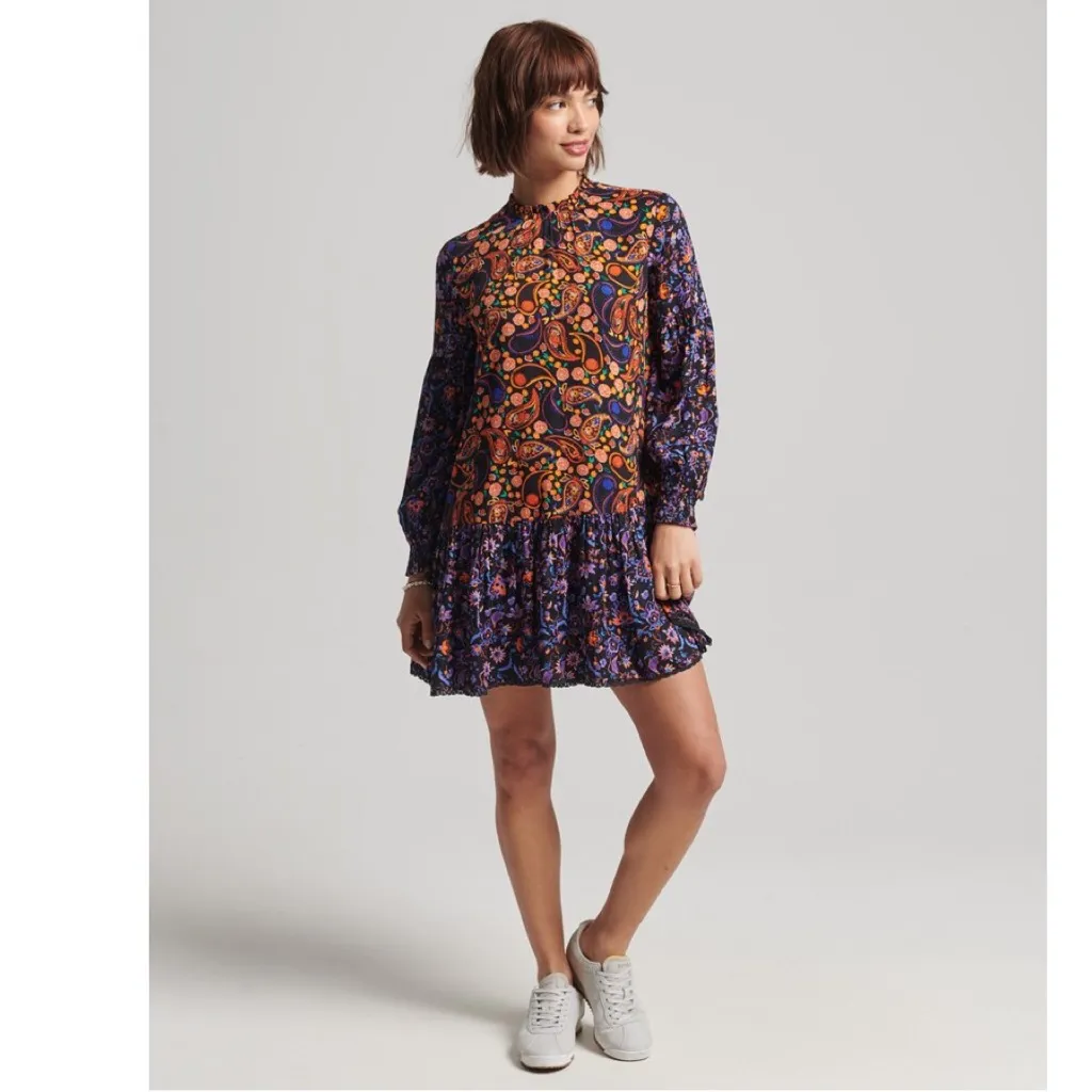 NWT Superdry High Neck Mini Dress In Color Multi Paisley Print - Image 4