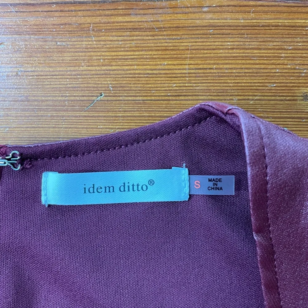 Idem Ditto Faux Leather Burgandy Square Neck 90s Mini Dress - Sz S 💚🎀 - Image 10
