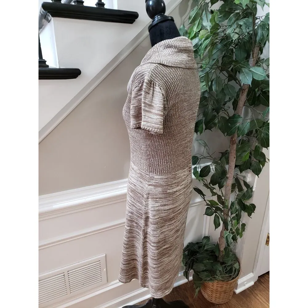 Calvin Klein Women's Beige Knit Space Dye Short Sleeve Cowl Neck Sweater Dress S - Image 6