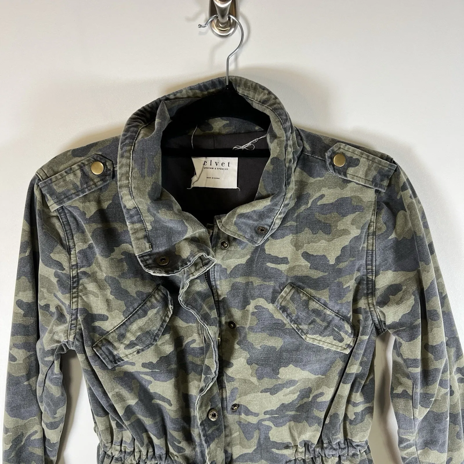 Velvet by Graham & Spencer Womens Jacket Small Utility Military Hooded Oversized Green - Image 2