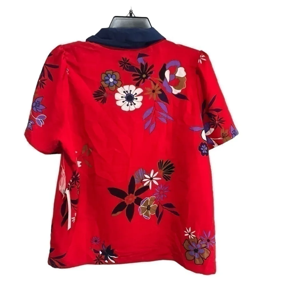 New Mod Cloth Split Neck Collared Tie Front Blouse, New with Tags - Image 4