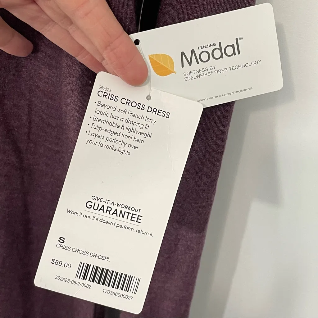 NWT ATHLETA Criss Cross Sweatshirt Dress Purple Plum Size SMALL Modal Mini Dress - Image 8