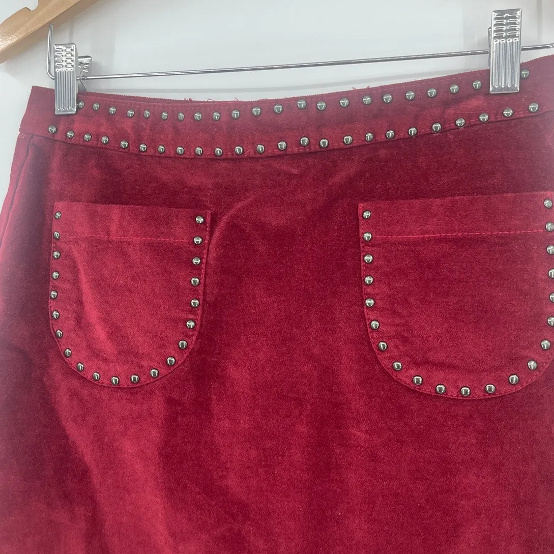 Mossimo Burgundy Faux Suede Mini Skirt Sz 2 Y2K Studded Grunge Fall Holiday Red - Image 3