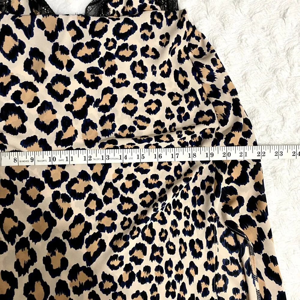 Victoria's Secret Tan Leopard Print Lace Trim Satin Side Slits Midi Slip Dress S - Image 10