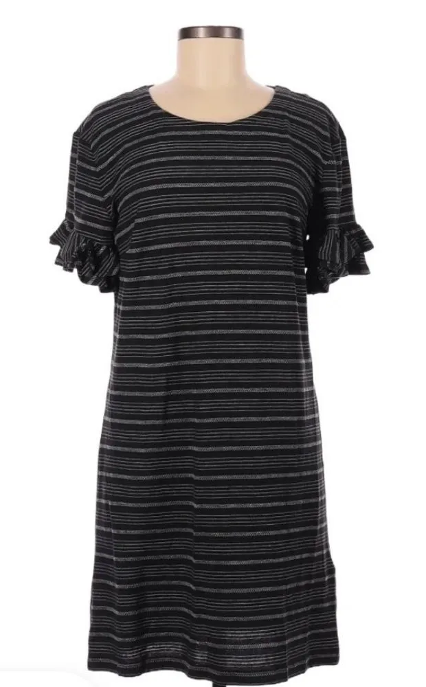 Tabitha Webb Black White Ruffle Short Sleeve Striped Mini Cotton Dress Medium - Image 1
