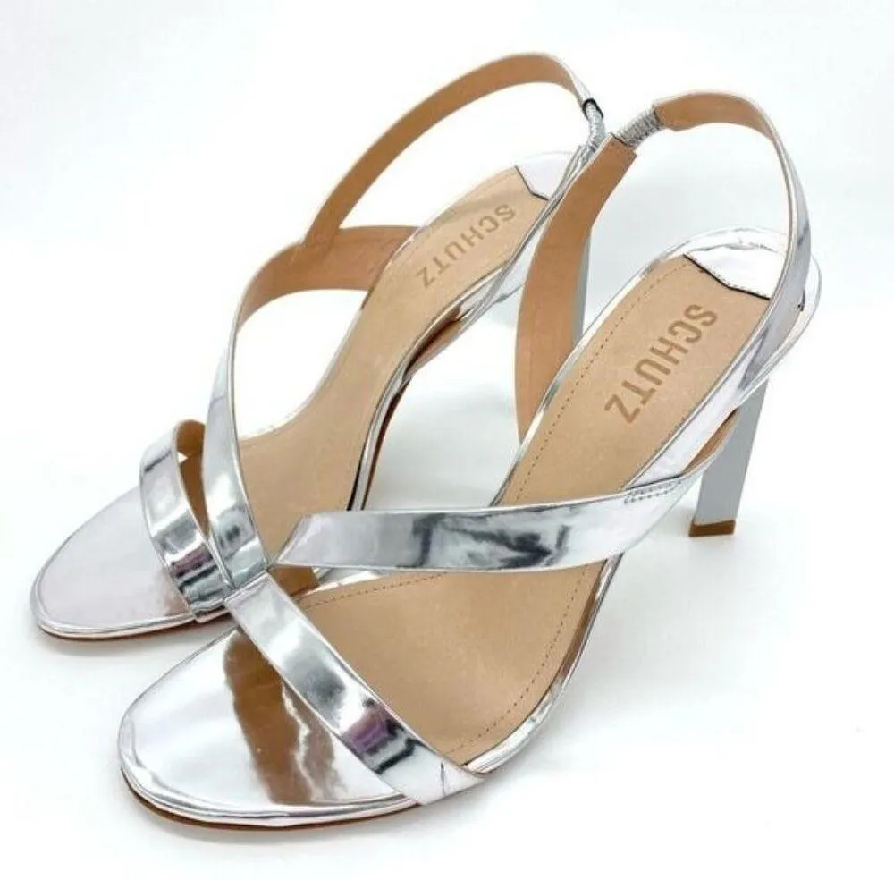 Schutz Kelly Metallic Silver Slingback Sandal Heels New - Image 5