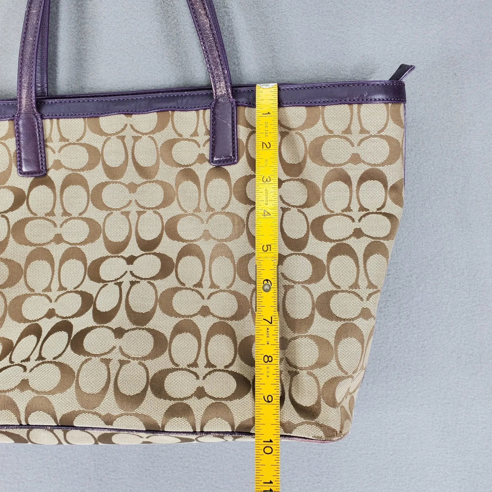 Coach 23465 Weekender Signature C Medium Zip Tote Khaki Jacquard Purple - Image 5