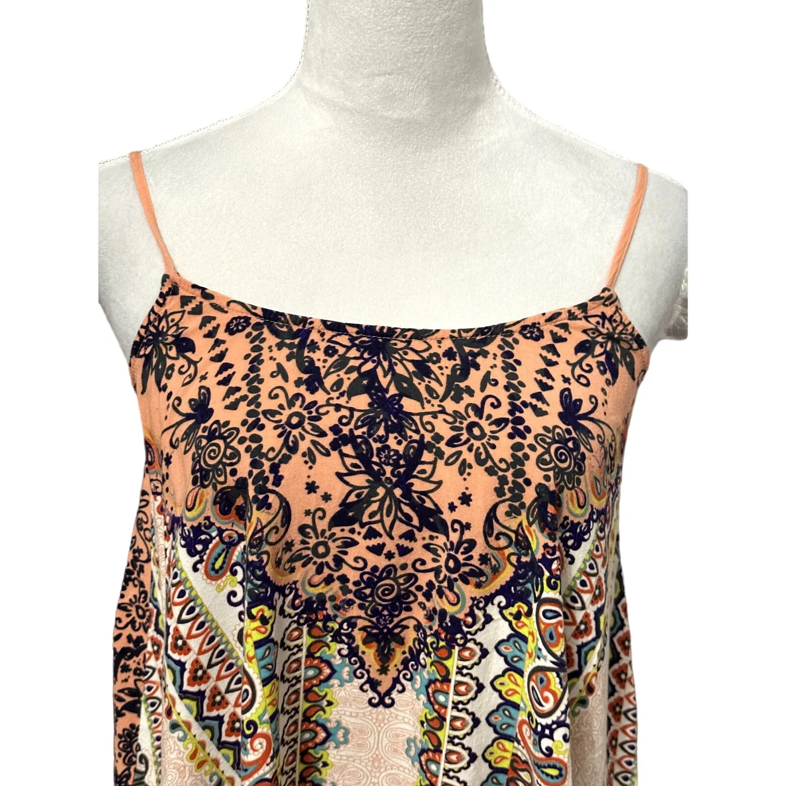 Eyelash Camisole Top Geometric Print Scoop Neck Spaghetti Straps Multicolor W XS - Image 2