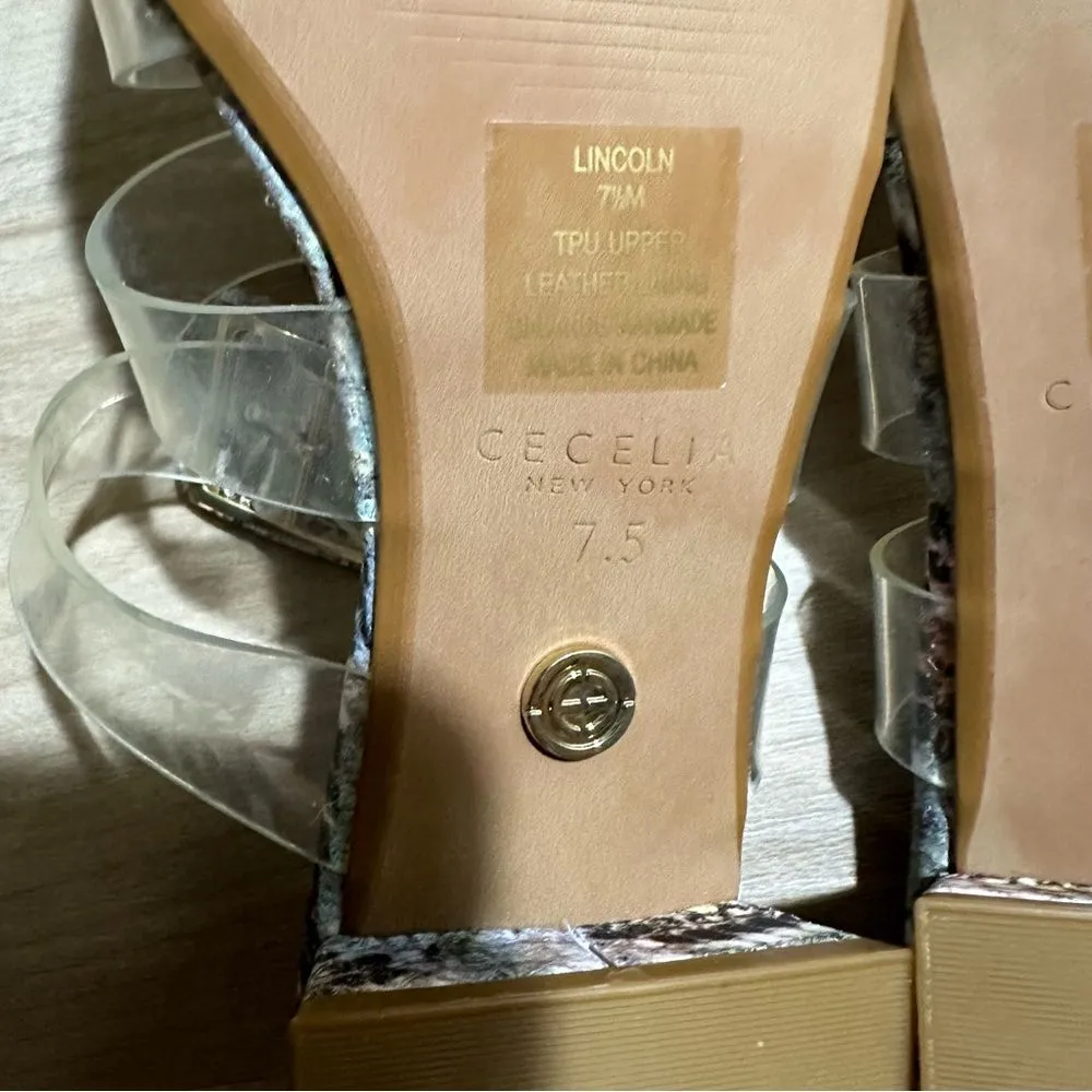 Cecelia New‎ York Lincoln Clear Strap Snake Print Buckle Slide Sandals 7.5 Pink - Image 9