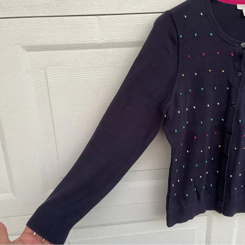 Talbots Womens Sweater Cardigan Button Front Blue Multicolor Knot Dot Medium P - Image 6