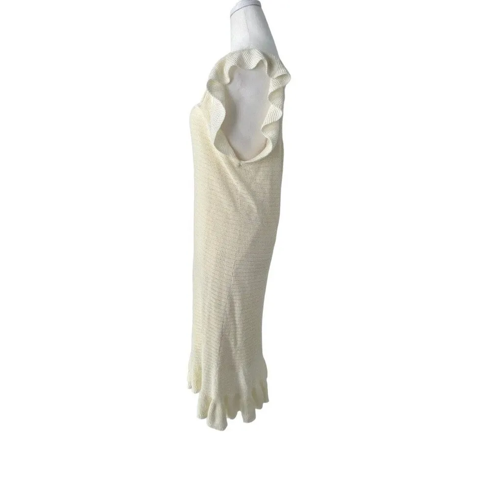 House of Harlow 1960 Cream Knit Ruffle Flutter Sleeve Knee Length Midi Dress L - Image 7