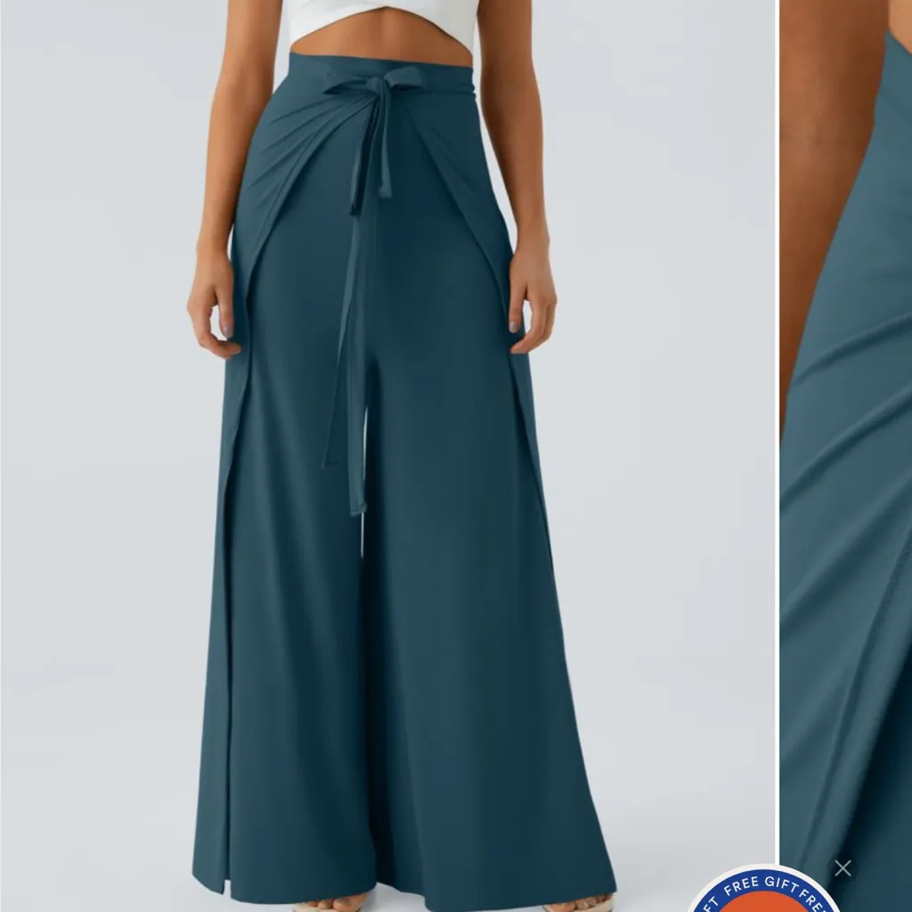 HALARA 2 Ways To Wear Onesie Jumpsuit + High Waist Palazzo Pants Split Hem Teal - Image 7