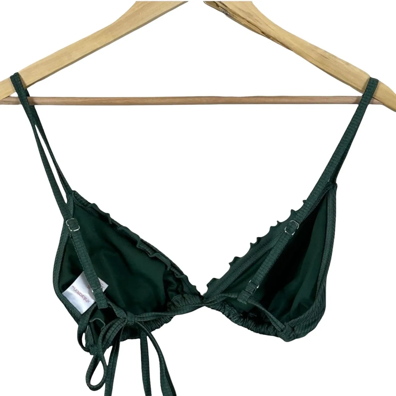 NWT Xhilaration Shiny Ribbed Ruffle Triangle Bikini Top Womens XL Moss Green - Image 6