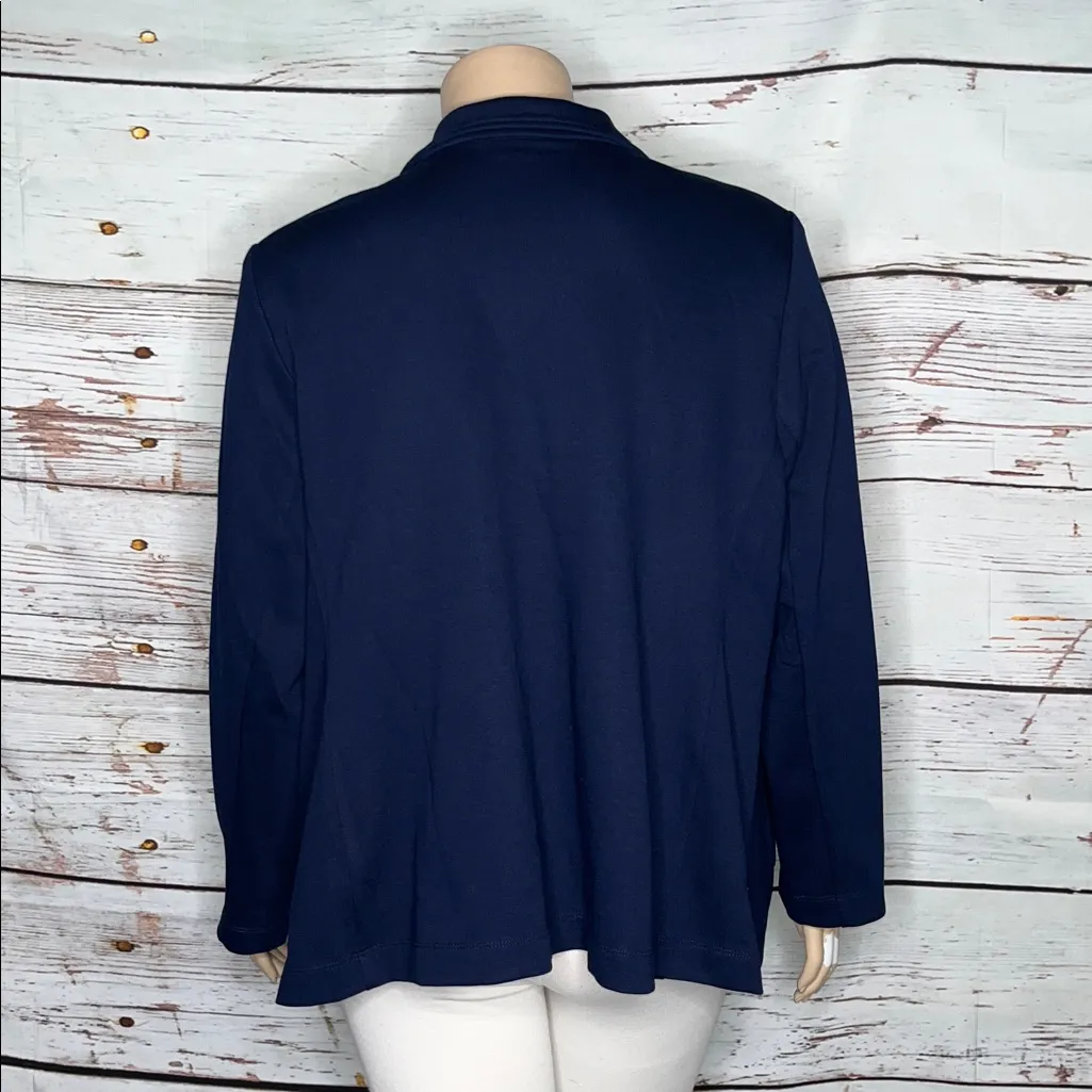 Susan Graver Weekend Sz 3X Navy Blue Double Breasted Marina Knit Peacoat Blazer - Image 3